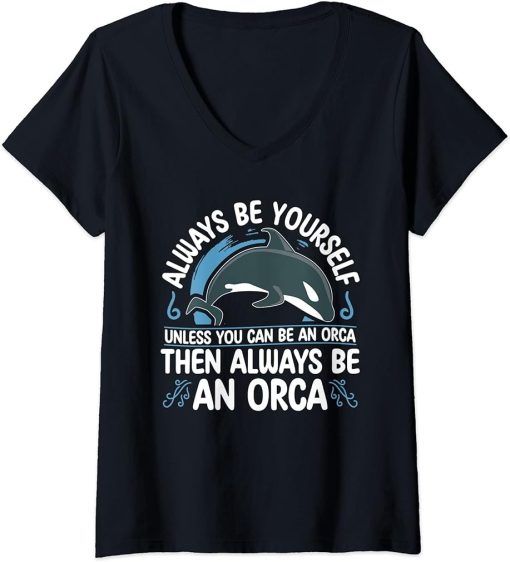 Womens Funny Orca Lover Graphic for Women Men Kids Orca Lover V-Neck T-Shirt