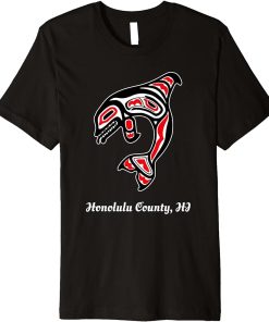 Native Honolulu County Hawaii Red Orca Killer Whale Premium T-Shirt