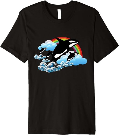 Killer Orca Whale Family Jumping Rainbow Funny Premium T-Shirt