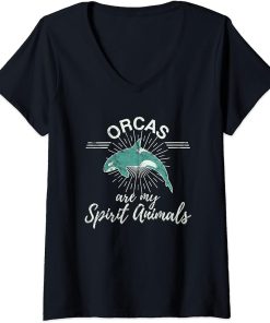 Womens Orcas Are My Spirit Animal Design Orca Whale Lover Gift V-Neck T-Shirt