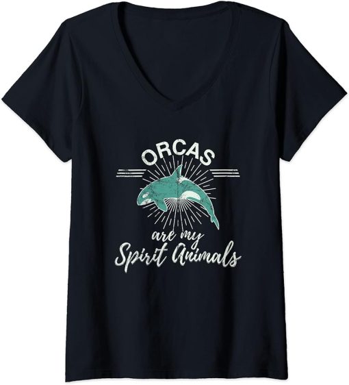 Womens Orcas Are My Spirit Animal Design Orca Whale Lover Gift V-Neck T-Shirt