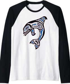 Killer Whale Orca Pacific NW Native American Indian Raglan Baseball Tee