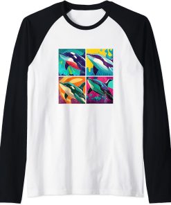 Orca Whale Pop Art Design Illustration Colorful Animal Women Raglan Baseball Tee