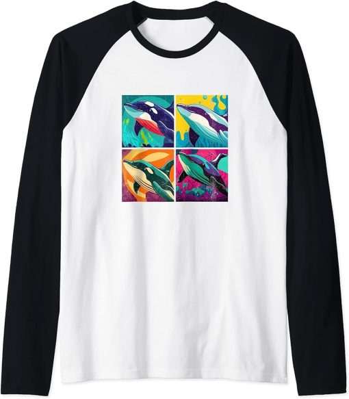 Orca Whale Pop Art Design Illustration Colorful Animal Women Raglan Baseball Tee