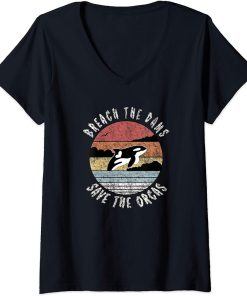 Womens Retro Vintage Orcas Whale | Breach The Dams Save The Orcas V-Neck T-Shirt