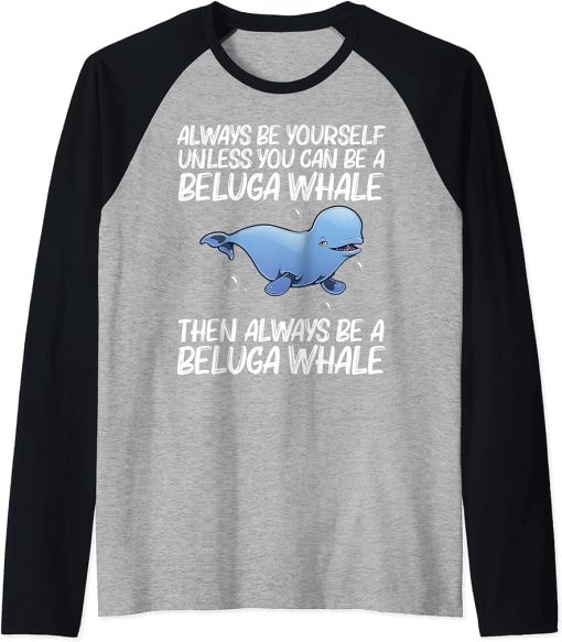 Cool Beluga Whale For Men Women Orca Whales Save The Ocean Raglan Baseball Tee