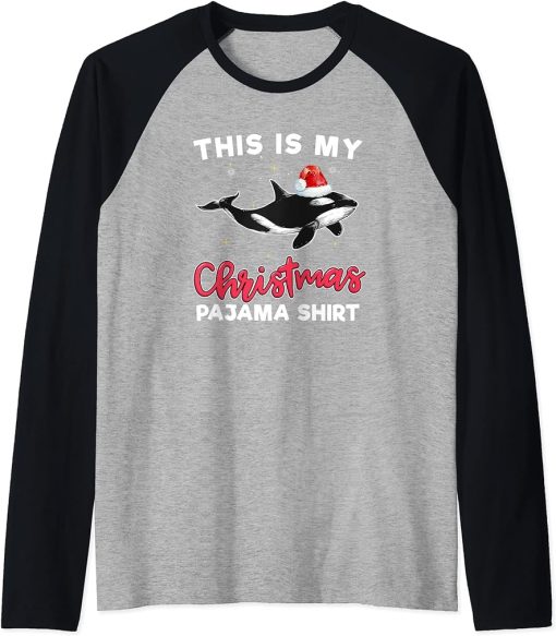 Orca Whale Christmas Pajama Santa Orca Lover Gift Raglan Baseball Tee