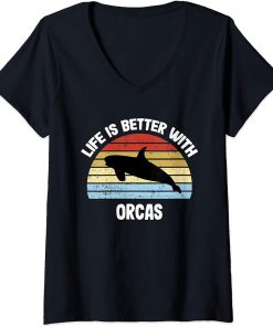 Womens Orca T-Shirt | Life is Better With Orcas V-Neck T-Shirt