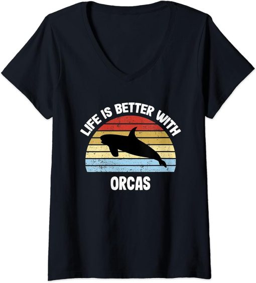 Womens Orca T-Shirt | Life is Better With Orcas V-Neck T-Shirt